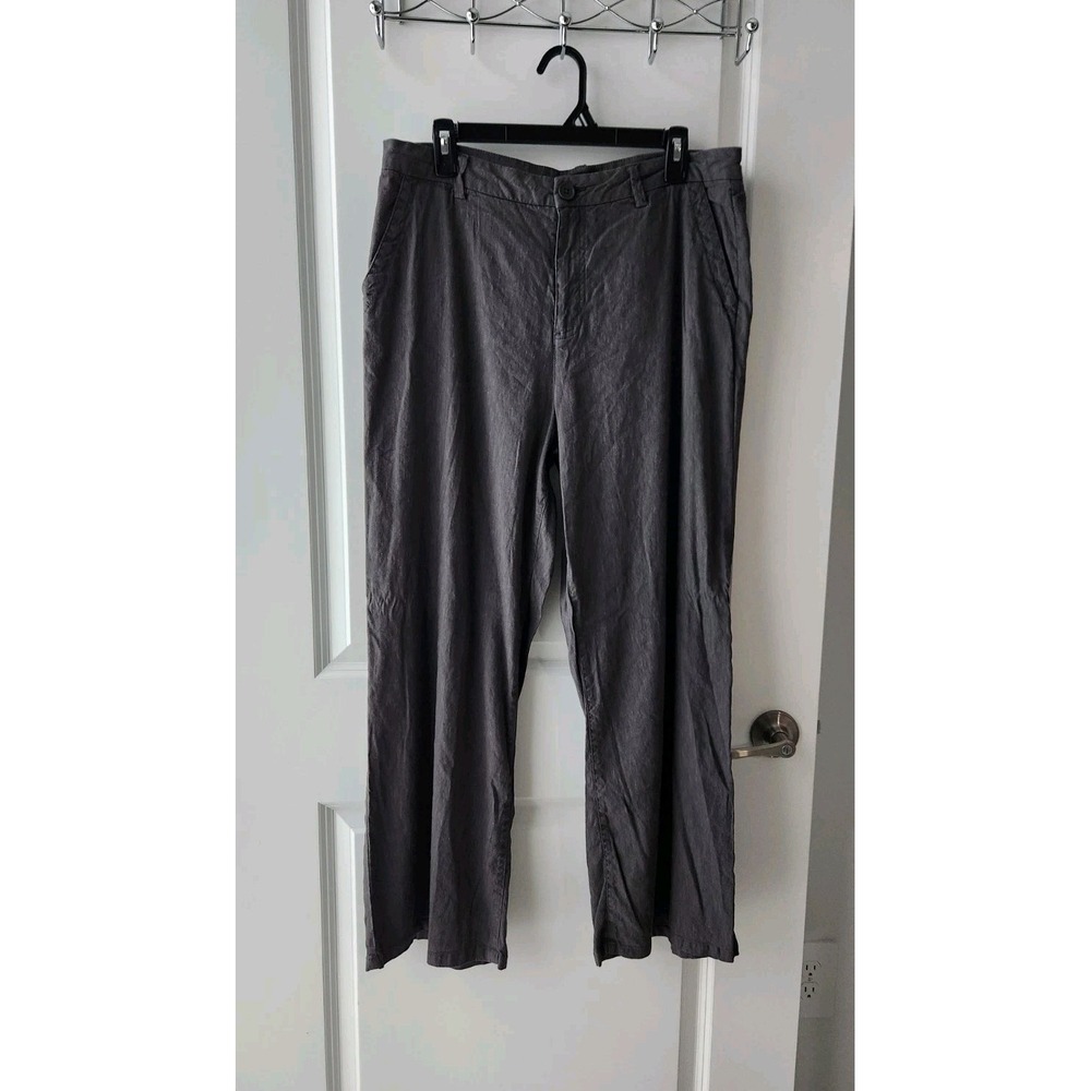 KUT Women's Linen Blend Pants Straight-leg High-Rise Pockets Gray Size 14‎